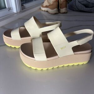 Reef Women's Cream and Yellow Platform Sandals